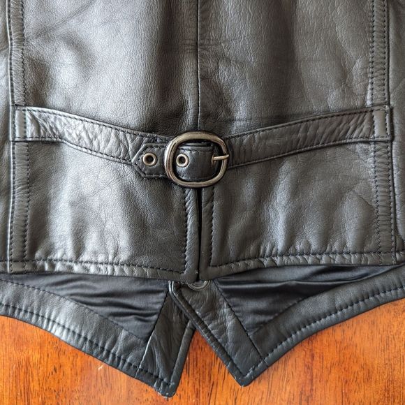 Vintage Star Gear Black Genuine Leather Vest Size 50 Motorcycle Cut - Picture 8 of 11